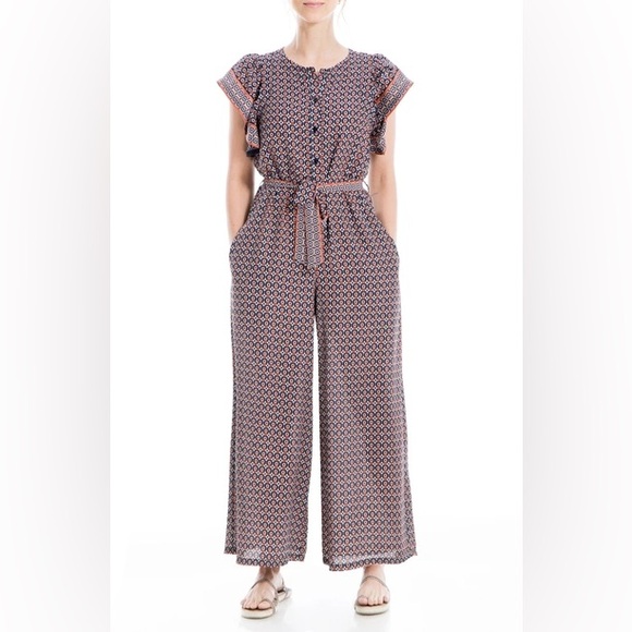 MAX STUDIO Printed Flutter Sleeve Jumpsuit Size Medium - Picture 1 of 9